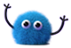 Round, fuzzy blue creature that looks like a pompom with googly eyes.